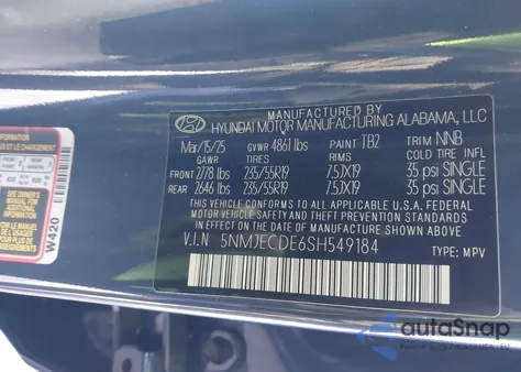 2025 Hyundai Tucson Limited z USA, uszkodzony, nr VIN 5NMJECDE6SH549184